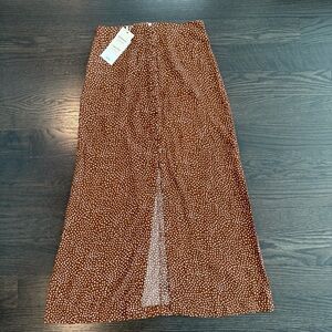 Mango Brown Polka Dot Maxi Skirt with Front Slit
